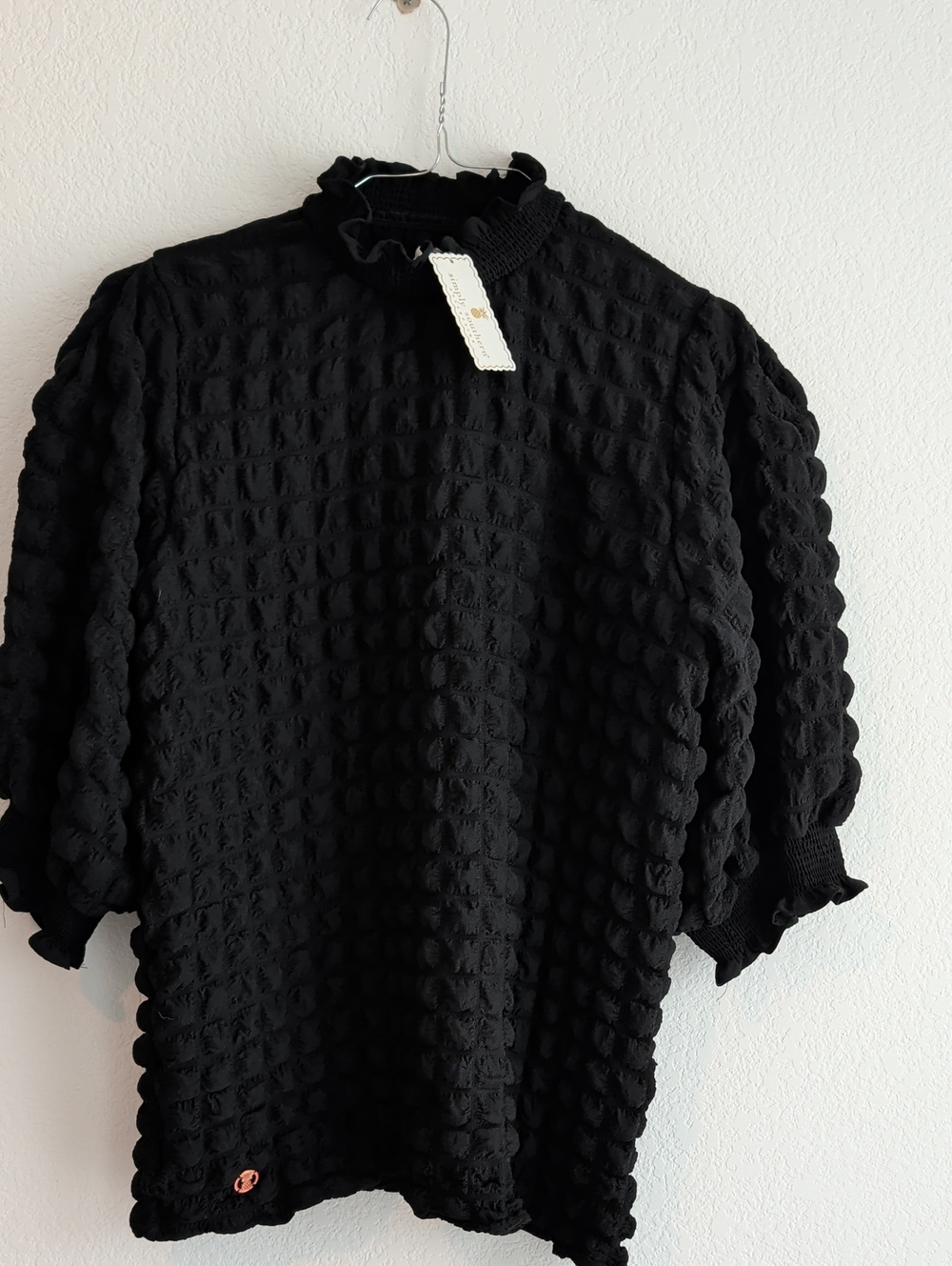 Simply Southern Black Textured Bubble-Sleeve Sweatshirt